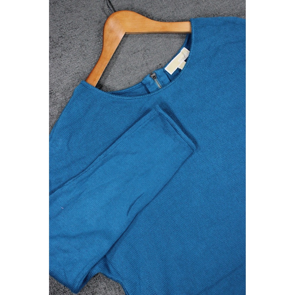 Michael Michael Kors Blue Knit Tunic Sweater Back Zip High Low Hem XL